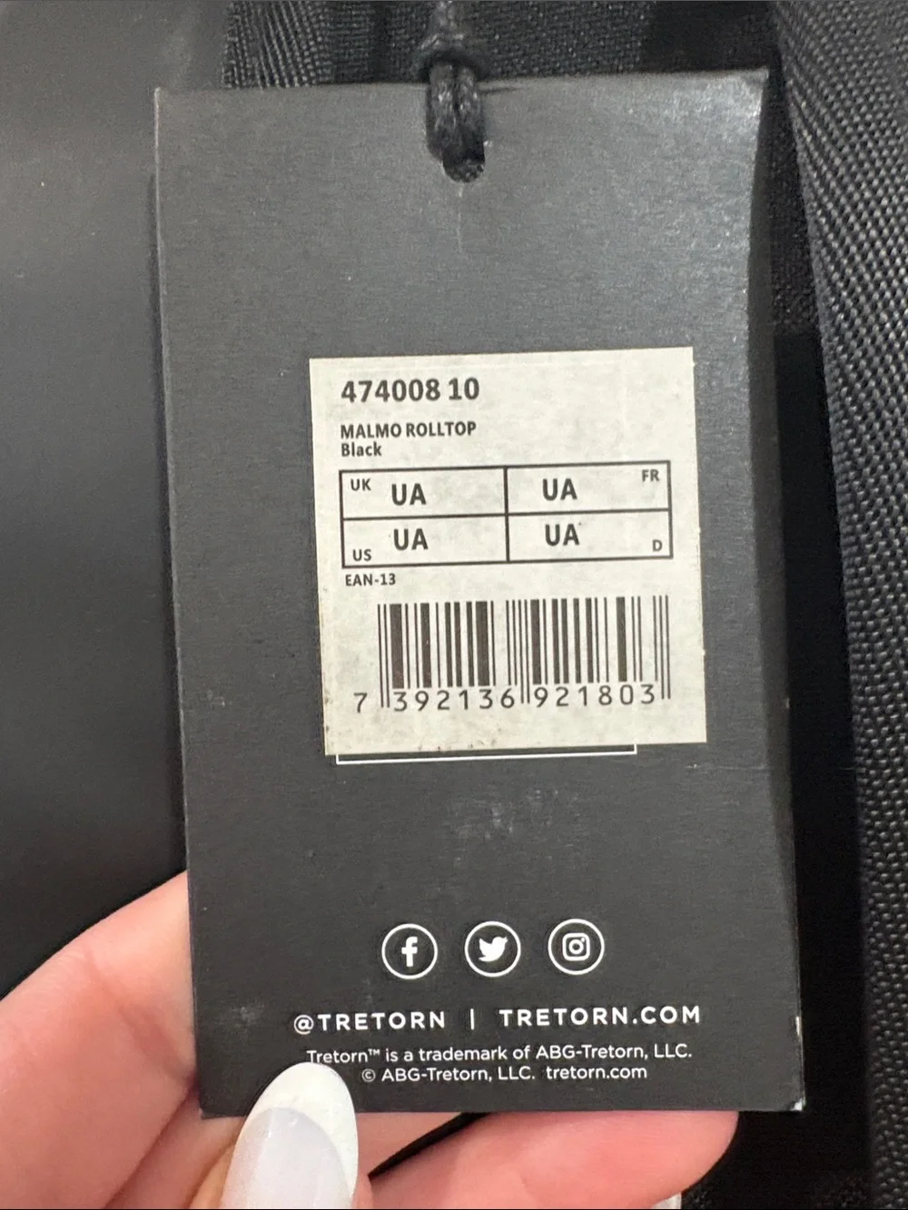Tretorn Black Roll-Top Backpack